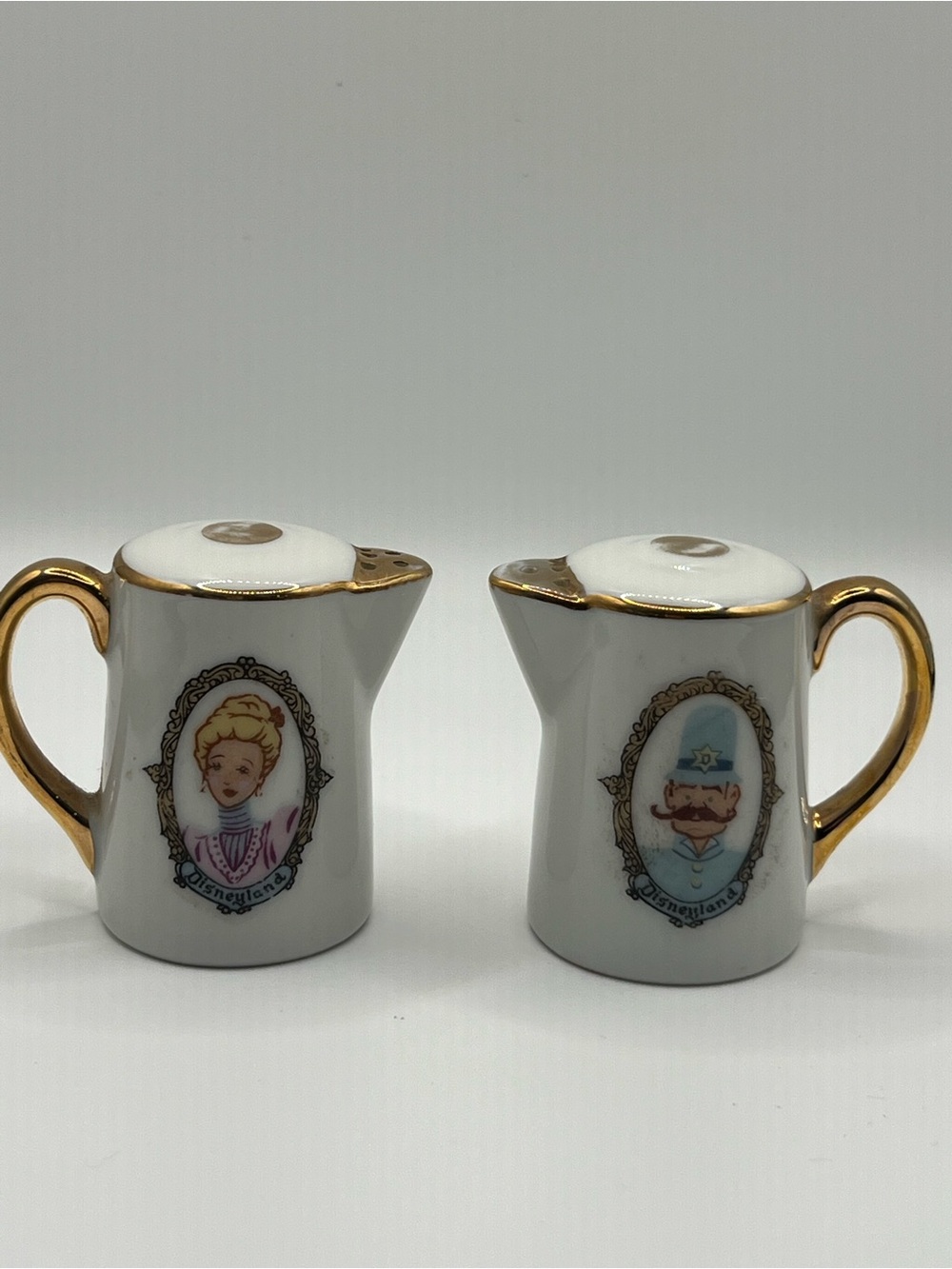 Vintage Disneyland White Porcelain Creamer Set with Gold Trim